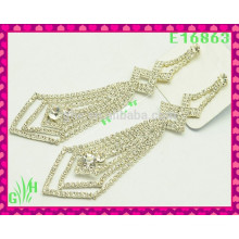 Bonito ornamento de brincos grandes, brincos de prata com strass